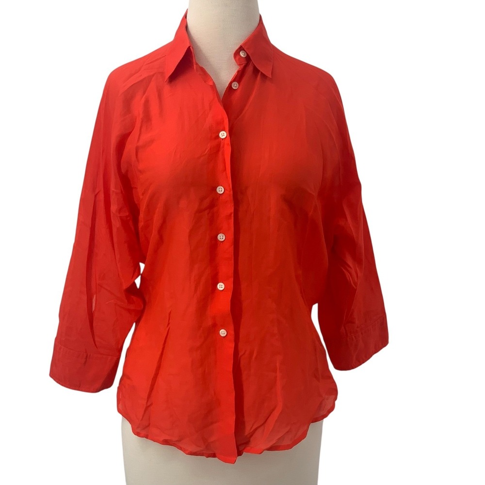 Lauren Ralph Lauren Women's 3/4 Sleeve Button Down Silk‎ Blend Shirt Red Size 4